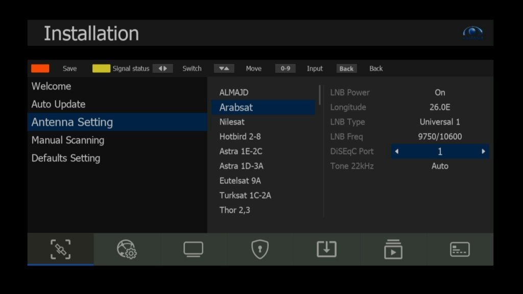 Select DiSEqC port for Arabsat Antenna